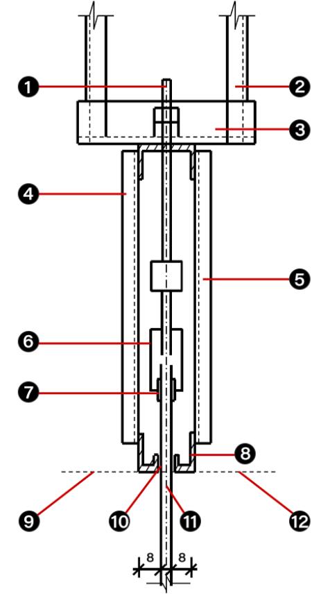 Diagram of upper node of hanging type full glass curtain wall